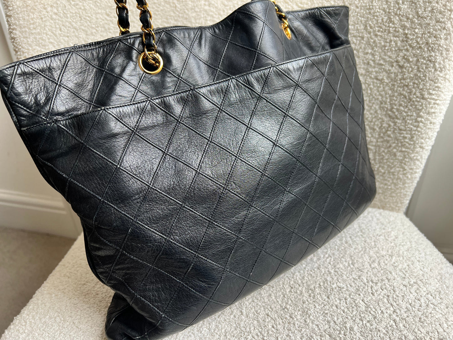 Chanel Vintage Black Lambskin Chain Tote with Gold Hardware