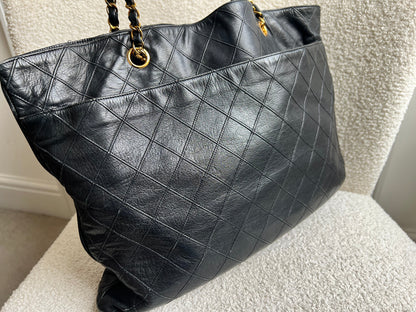 Chanel Vintage Black Lambskin Chain Tote with Gold Hardware
