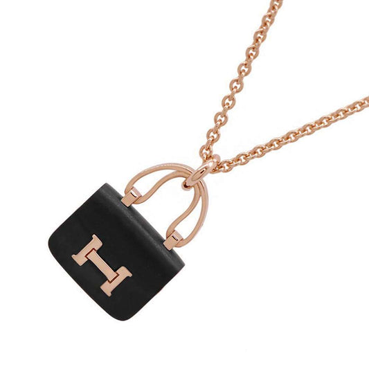 HERMES Constance Amulette Necklace Black K18PG Black Jade
