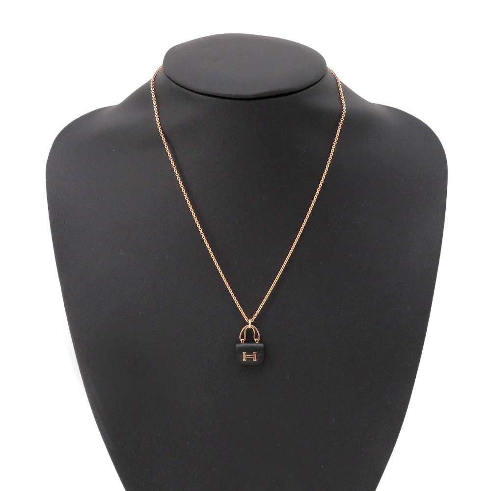 HERMES Constance Amulette Necklace Black K18PG Black Jade