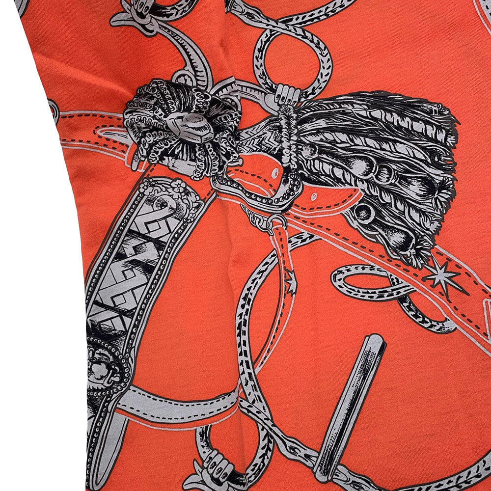 HERMES All-over print T-shirt Size 38 Orange/Gray Cotton100%