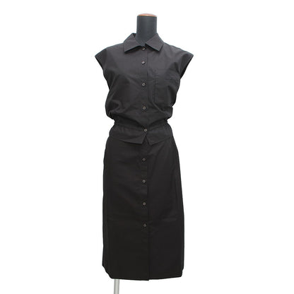 HERMES Caleche Embroidery Sleeveless Dress Size 40 Black Cotton100%