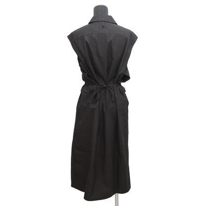 HERMES Caleche Embroidery Sleeveless Dress Size 40 Black Cotton100%