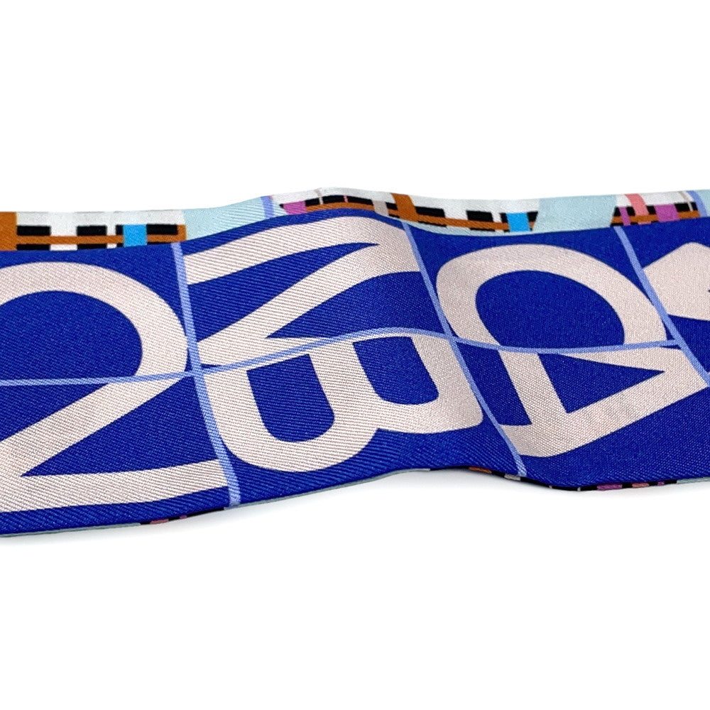 CHANEL Twilly Scarf all-over pattern Blue/Pink/Multicolor Silk100%