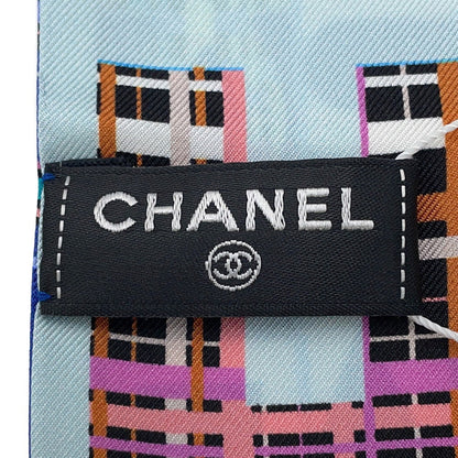 CHANEL Twilly Scarf all-over pattern Blue/Pink/Multicolor Silk100%