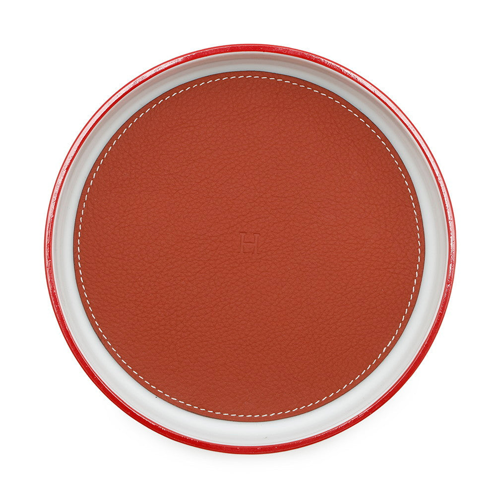 HERMES ★Round tray Circe Rose Namf Porcelain Taurillon Squirrel Size 6.3"