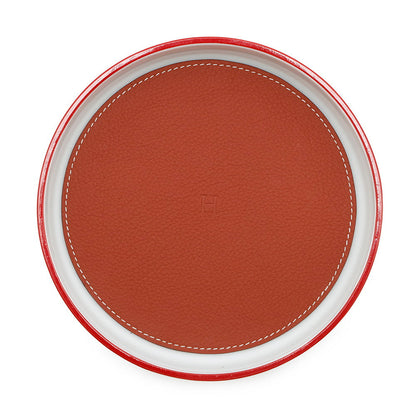 HERMES ★Round tray Circe Rose Namf Porcelain Taurillon Squirrel Size 6.3"