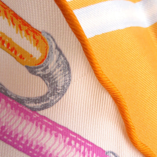 HERMES Carre Chevaloscope Neon Chevalscope Neon Size 45 White/Apricot/Rose Silk100%