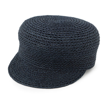 HERMES Side Serie Button Cap Size 58 Navy Raffia