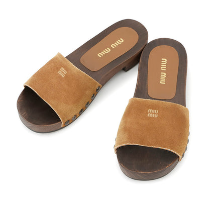 MIUMIU Faded Clog Sandals Brown5Z425E Suede Wood Size 37