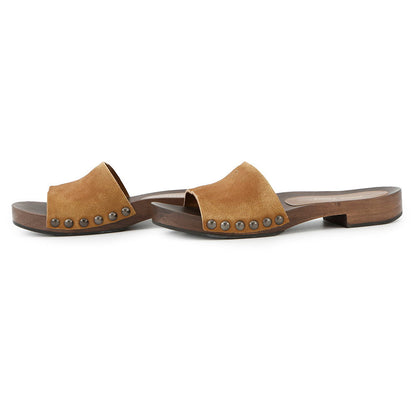 MIUMIU Faded Clog Sandals Brown5Z425E Suede Wood Size 37