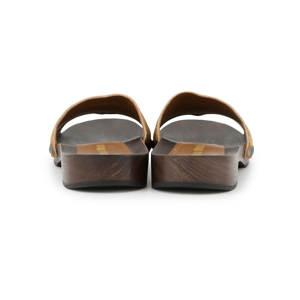 MIUMIU Faded Clog Sandals Brown5Z425E Suede Wood Size 37