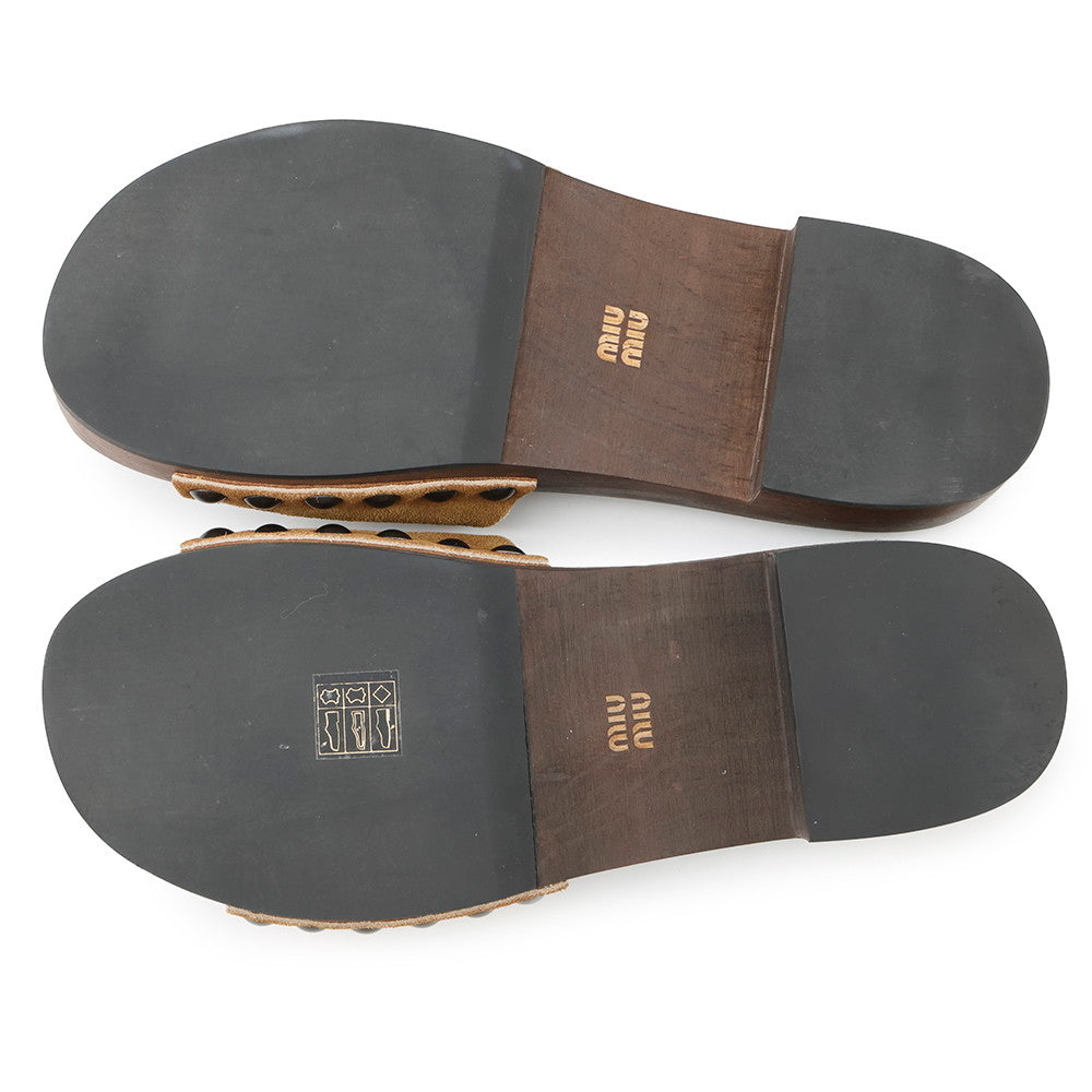 MIUMIU Faded Clog Sandals Brown5Z425E Suede Wood Size 37