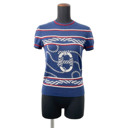 HERMES Kanoe H Short Sleeve Knit Size 34 Blue Cashmere48% Silk48% Nylon3%Polyurethane1%