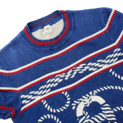 HERMES Kanoe H Short Sleeve Knit Size 34 Blue Cashmere48% Silk48% Nylon3%Polyurethane1%