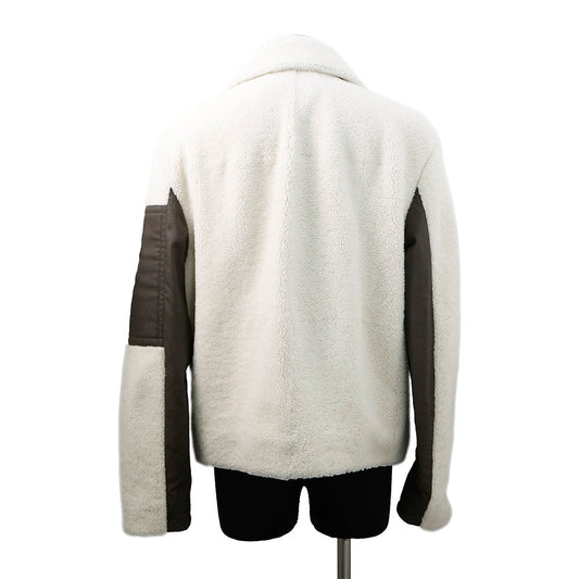 HERMES Mouton Boa Zip-Up Jacket Size 46 Ivory/Khaki Polyamide Cotton