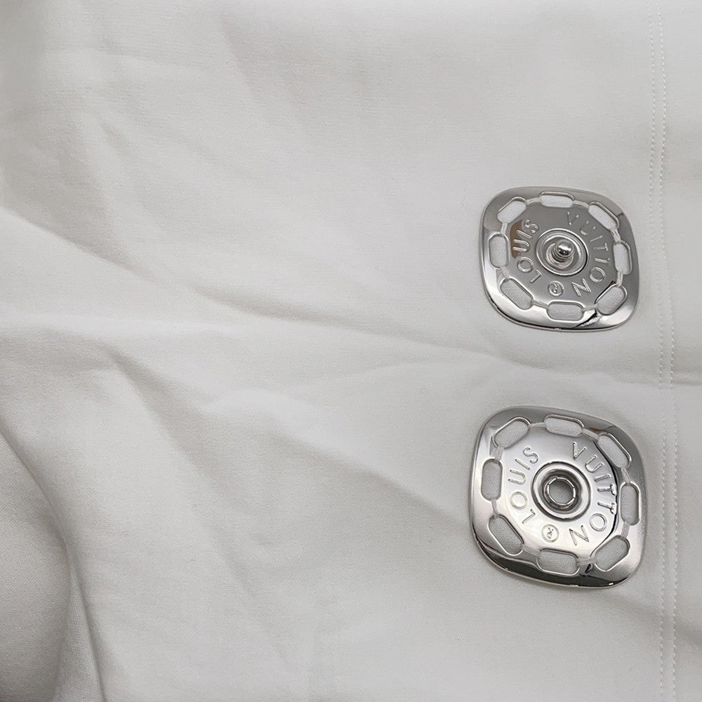 LOUIS VUITTON Snap Sleeve Crop Top Shirt Size XS White1AFTR3 Cotton89% Nylon11% Metal