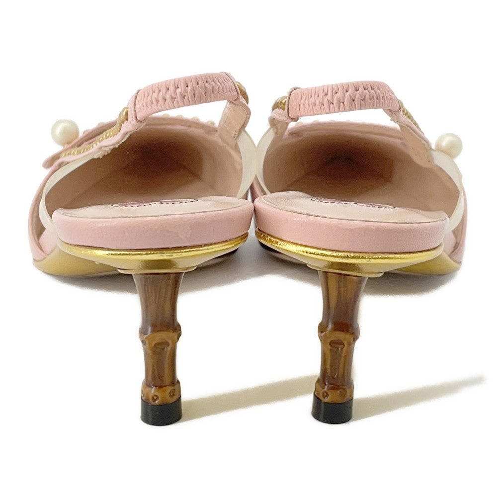 GUCCI Bamboo Heel Pumps Pink Leather Faux Pearl Size 34 1/2