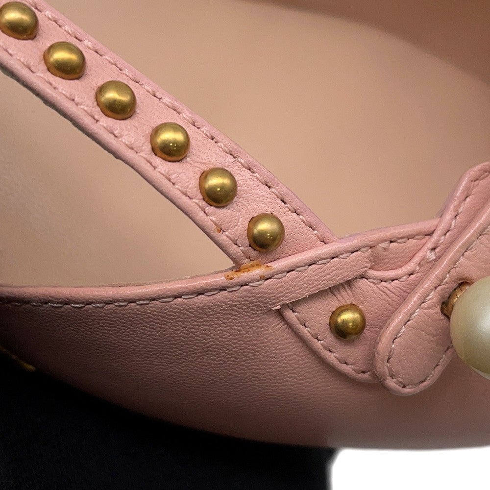 GUCCI Bamboo Heel Pumps Pink Leather Faux Pearl Size 34 1/2