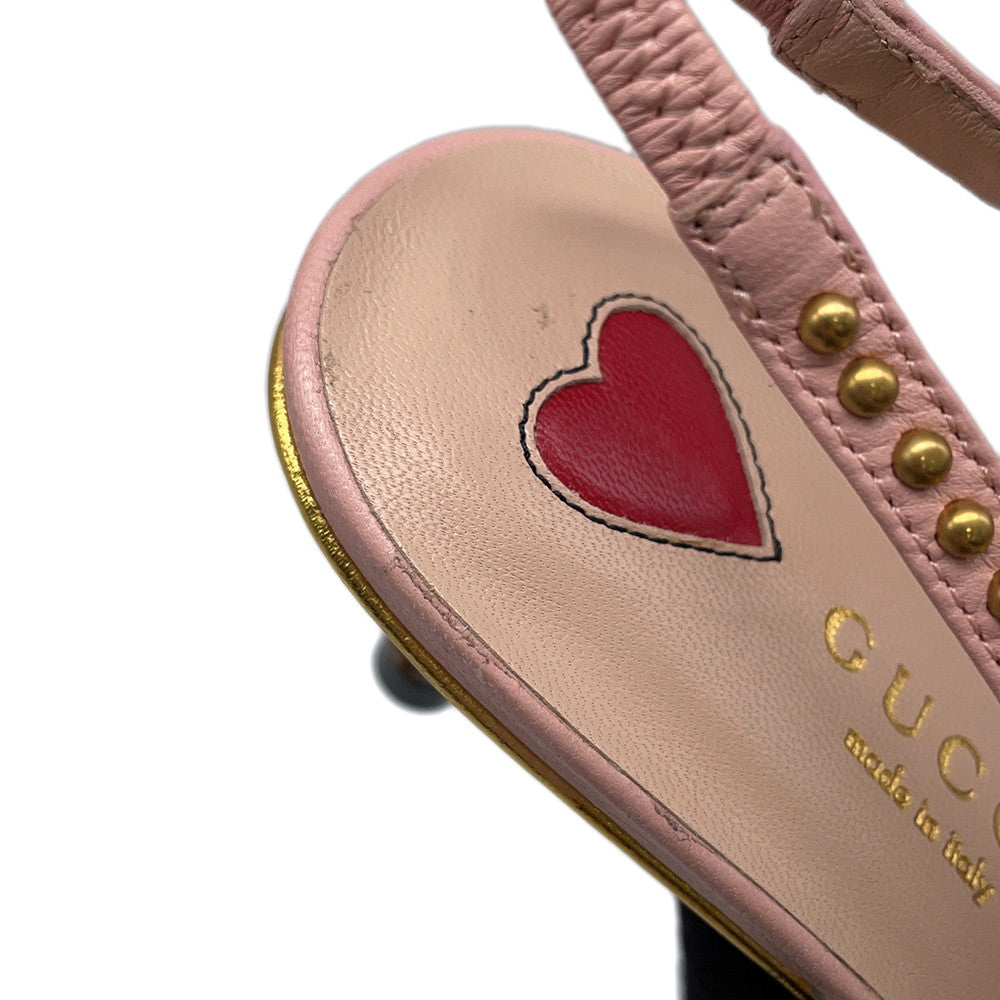 GUCCI Bamboo Heel Pumps Pink Leather Faux Pearl Size 34 1/2