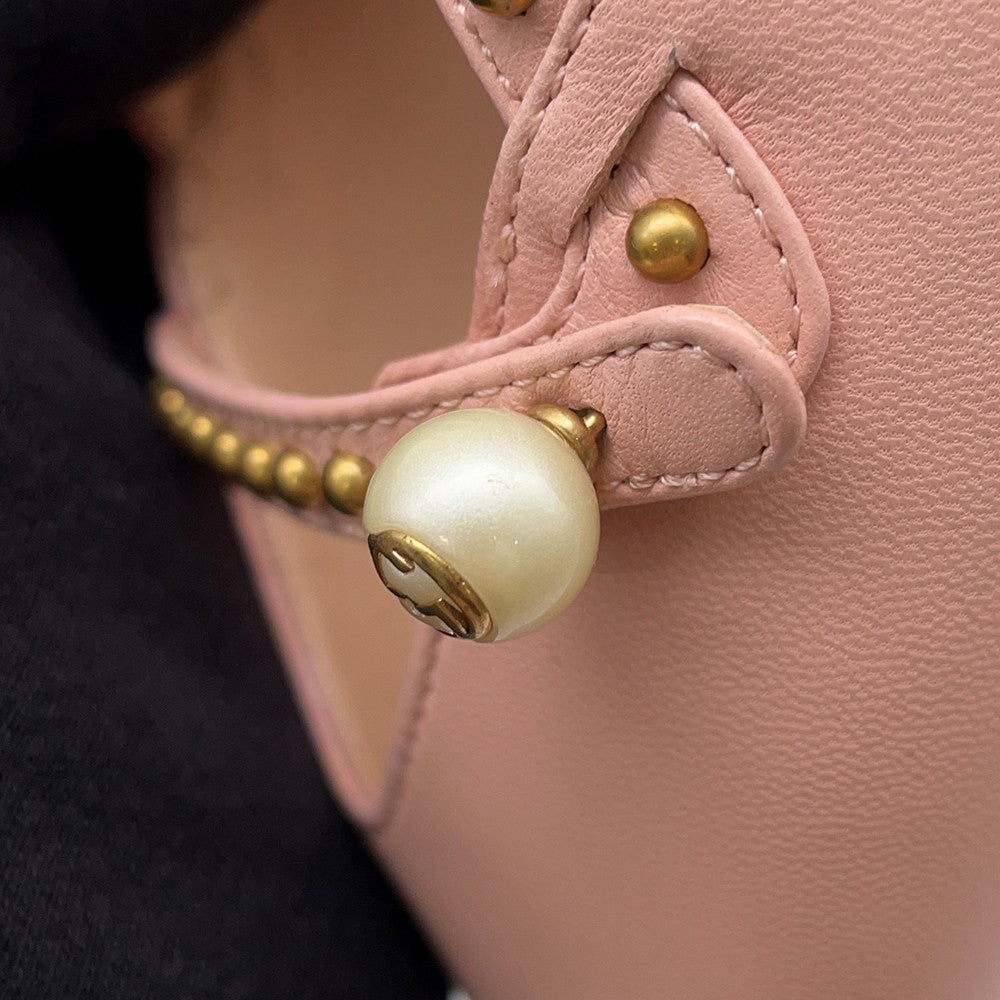 GUCCI Bamboo Heel Pumps Pink Leather Faux Pearl Size 34 1/2
