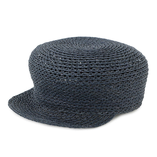 HERMES Cap Garate Serie Button Size 58 Navy Raffia100%