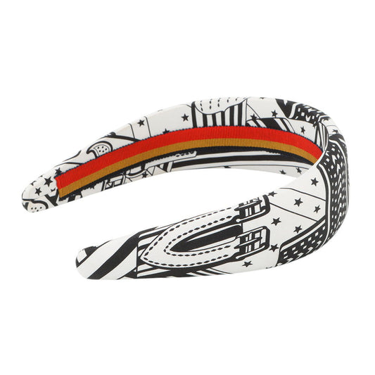 HERMES Zig Zag Hairband White/Black Silk 100%