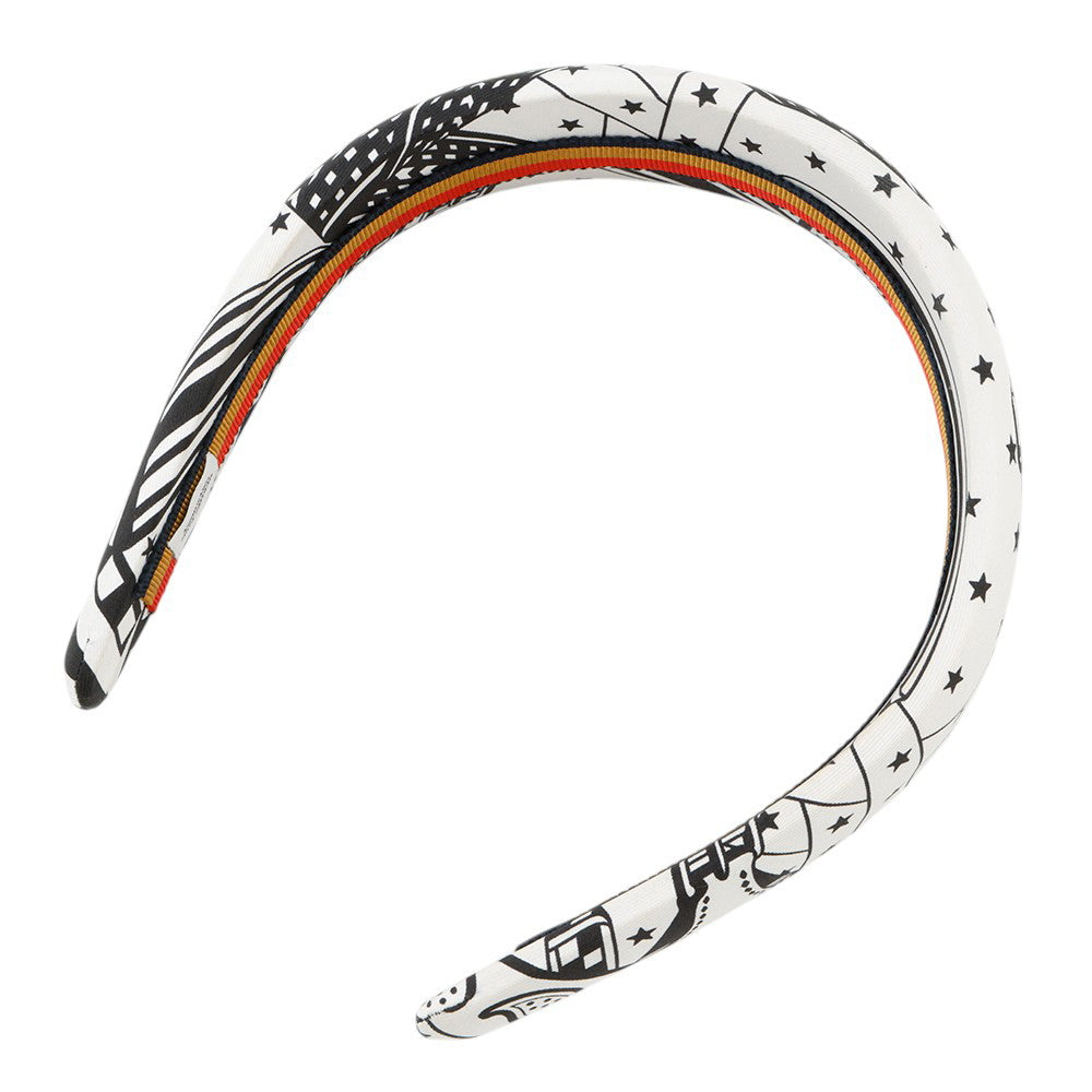 HERMES Zig Zag Hairband White/Black Silk 100%