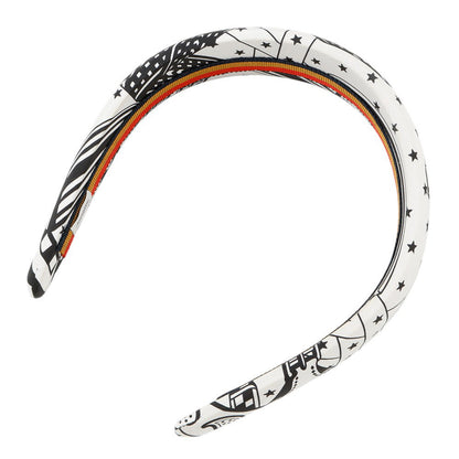 HERMES Zig Zag Hairband White/Black Silk 100%