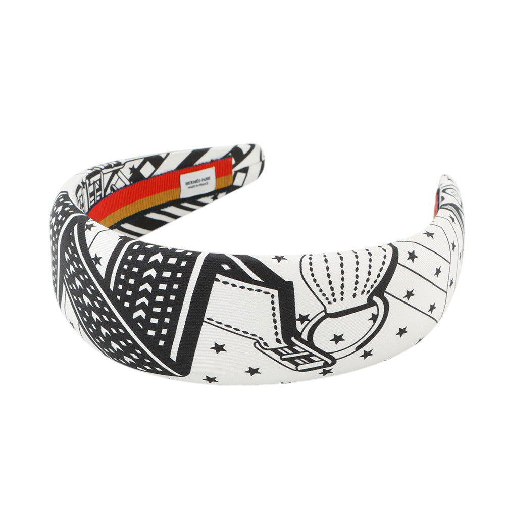 HERMES Zig Zag Hairband White/Black Silk 100%