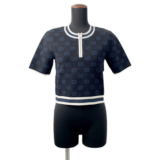 GUCCI GG Stretch Shot Knitted Fabric Size S Navy756991 Rayon63% Nylon21% Polyester13% Polyurethane3%