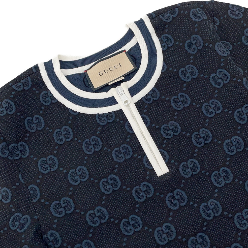 GUCCI GG Stretch Shot Knitted Fabric Size S Navy756991 Rayon63% Nylon21% Polyester13% Polyurethane3%