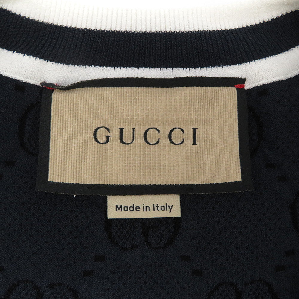 GUCCI GG Stretch Shot Knitted Fabric Size S Navy756991 Rayon63% Nylon21% Polyester13% Polyurethane3%