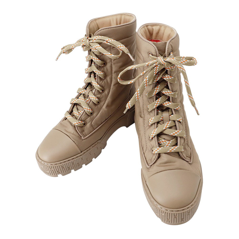 HERMES fresh ankle boots Beige Fabric Leather Rubber Size 37