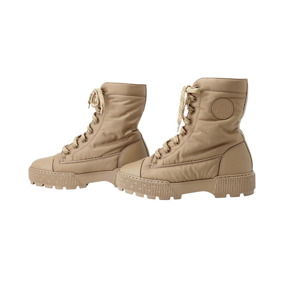 HERMES fresh ankle boots Beige Fabric Leather Rubber Size 37