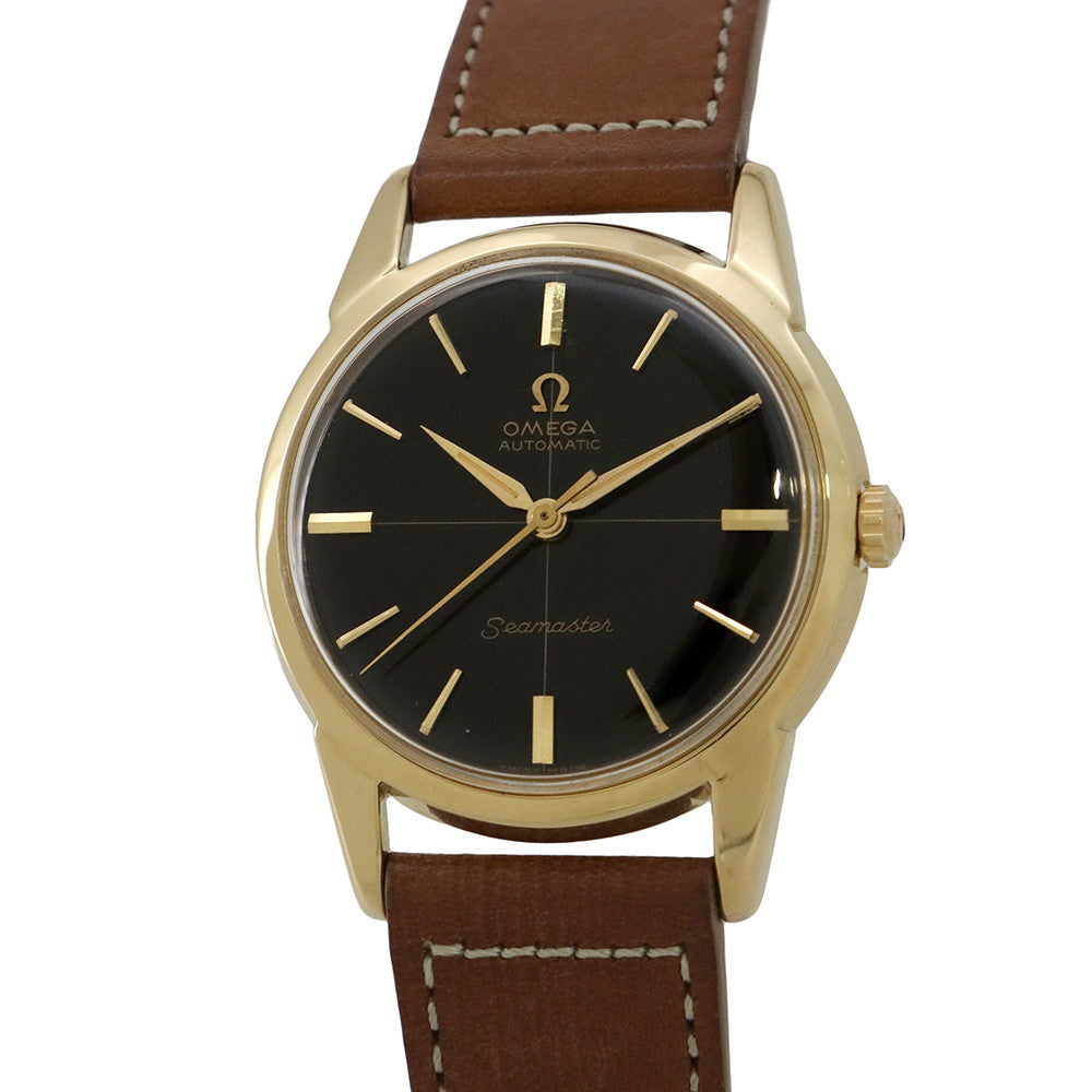 OMEGA Seamaster W33mm K18YG Leather Black Dial14704-3SC
