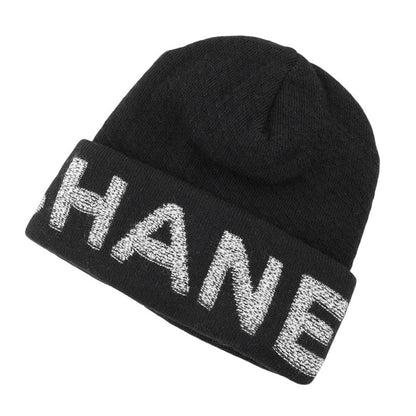 CHANEL Logo knit hat Black/Gray Wool 70% Cashmere30%