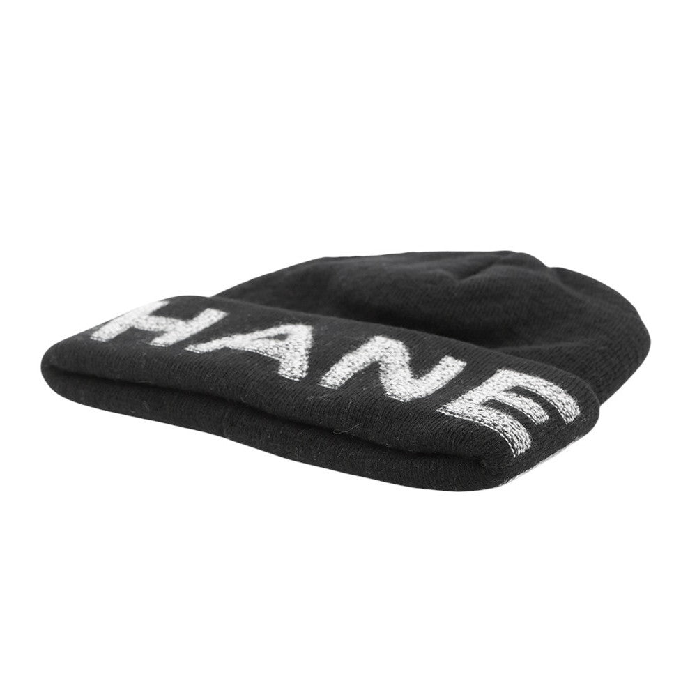 CHANEL Logo knit hat Black/Gray Wool 70% Cashmere30%