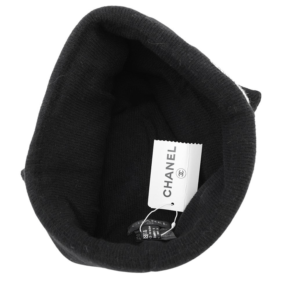 CHANEL Logo knit hat Black/Gray Wool 70% Cashmere30%