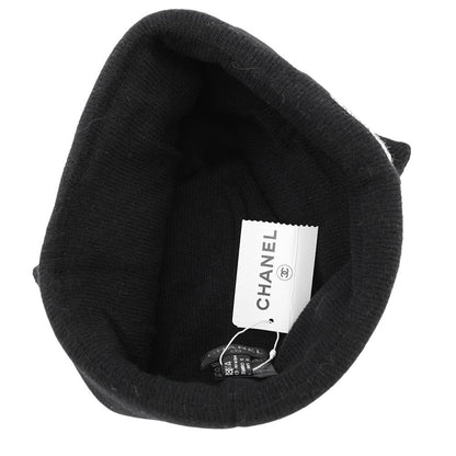 CHANEL Logo knit hat Black/Gray Wool 70% Cashmere30%