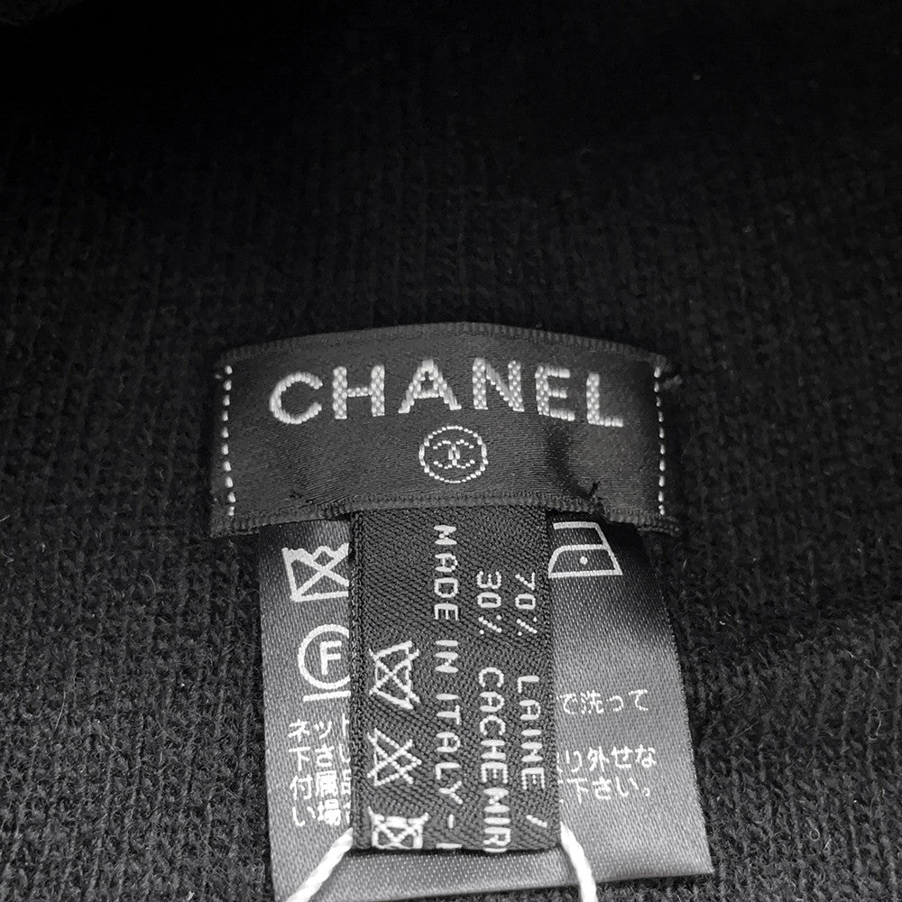 CHANEL Logo knit hat Black/Gray Wool 70% Cashmere30%
