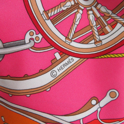 HERMES Carre Stately Wheels Size 90 Rose vif/Rouge/Orange Silk100%