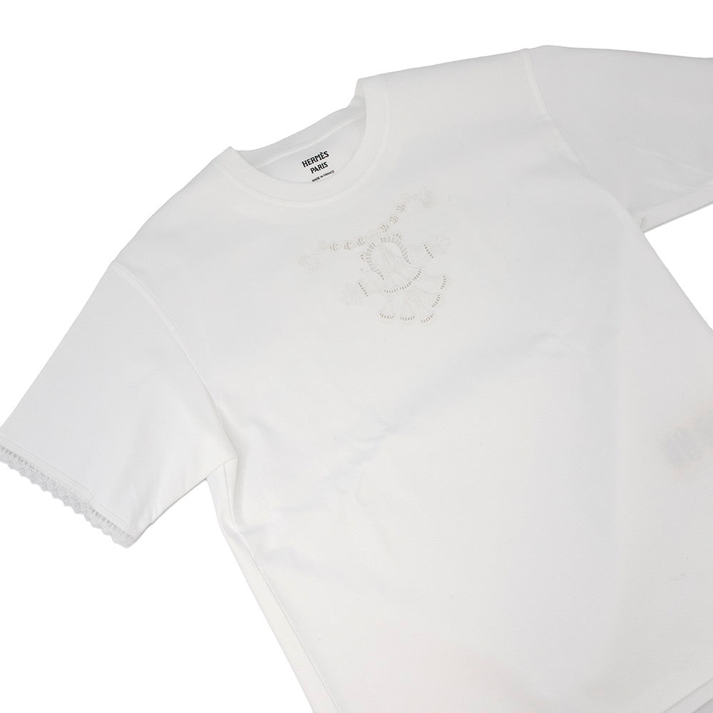 HERMES Parfroy maxi T-shirt with embroidery Size 36 White. Cotton100%