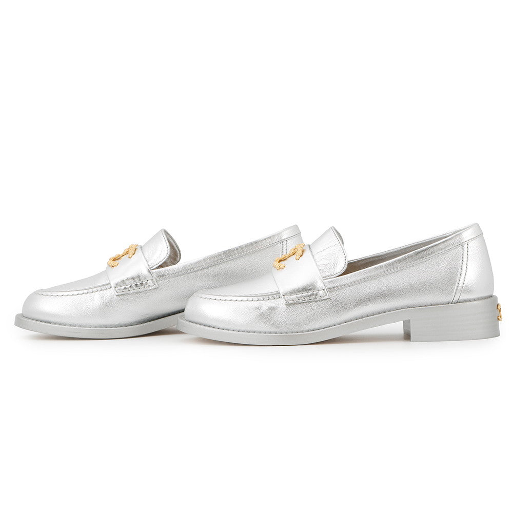 CHANEL CC logo loafers SilverG45663 Leather Size 37C