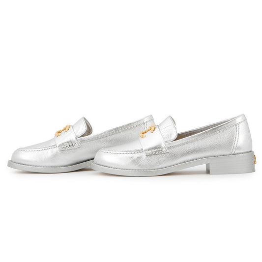 CHANEL CC logo loafers SilverG45663 Leather Size 37C