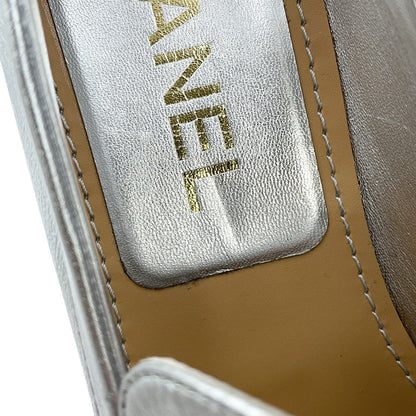 CHANEL CC logo loafers SilverG45663 Leather Size 37C