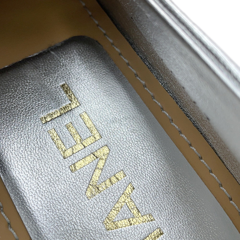 CHANEL CC logo loafers SilverG45663 Leather Size 37C
