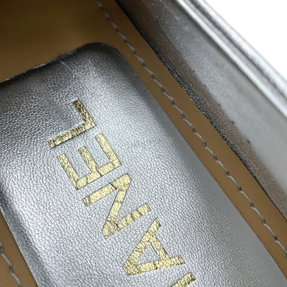 CHANEL CC logo loafers SilverG45663 Leather Size 37C