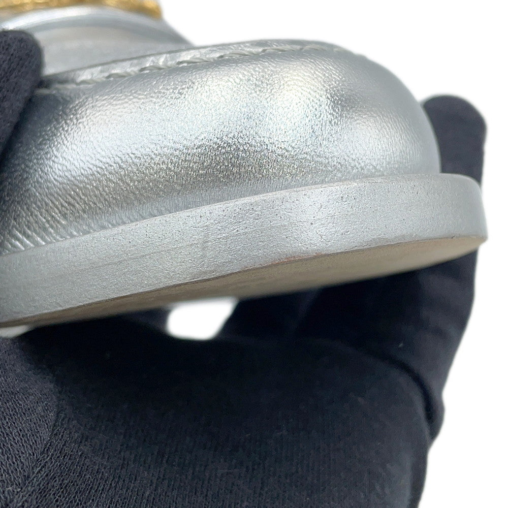 CHANEL CC logo loafers SilverG45663 Leather Size 37C