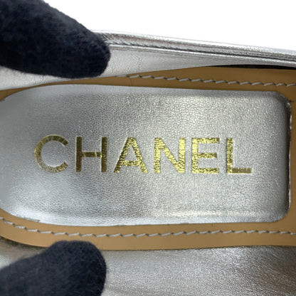 CHANEL CC logo loafers SilverG45663 Leather Size 37C